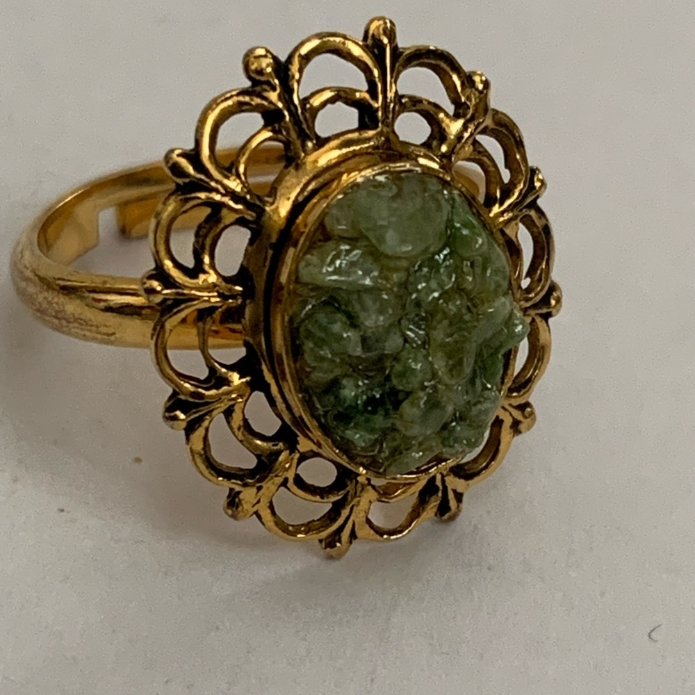 new Vintage jade lace spiderweb cocktail ring